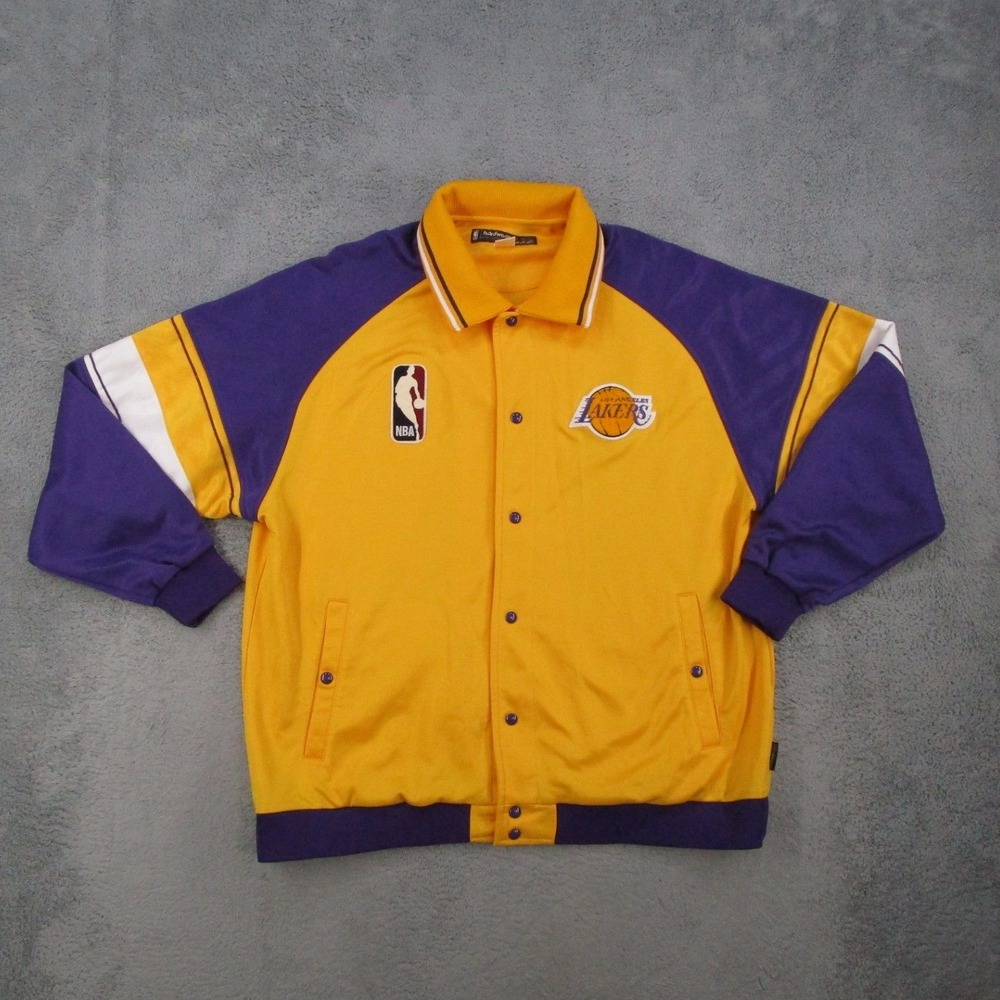 Reebok Jacket Mens 2XL Yellow LA Lakers NBA Hardwood Classics Snap Front